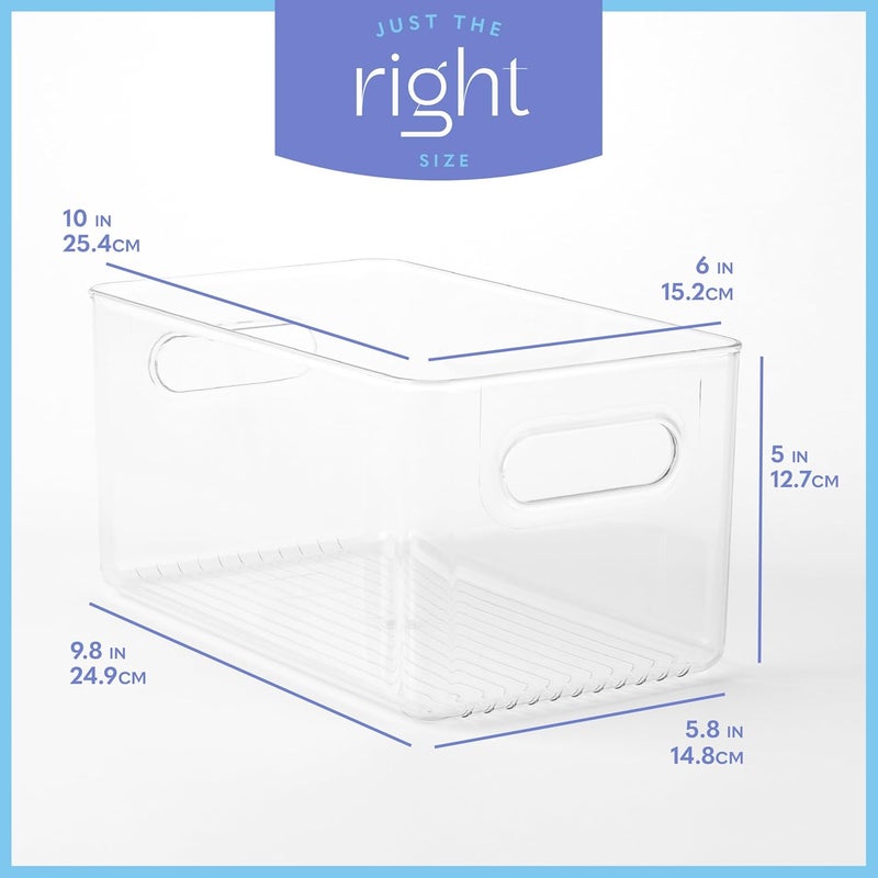 PrimeBox Plastic Food Storage 2 Pack Clear Container Bin with Handles for Organizing Kitchen, Pantry, Refrigerator, Freezer, Pantry, Cabinet, Closet, Bathroom. 10”x6”x5” - Image 3