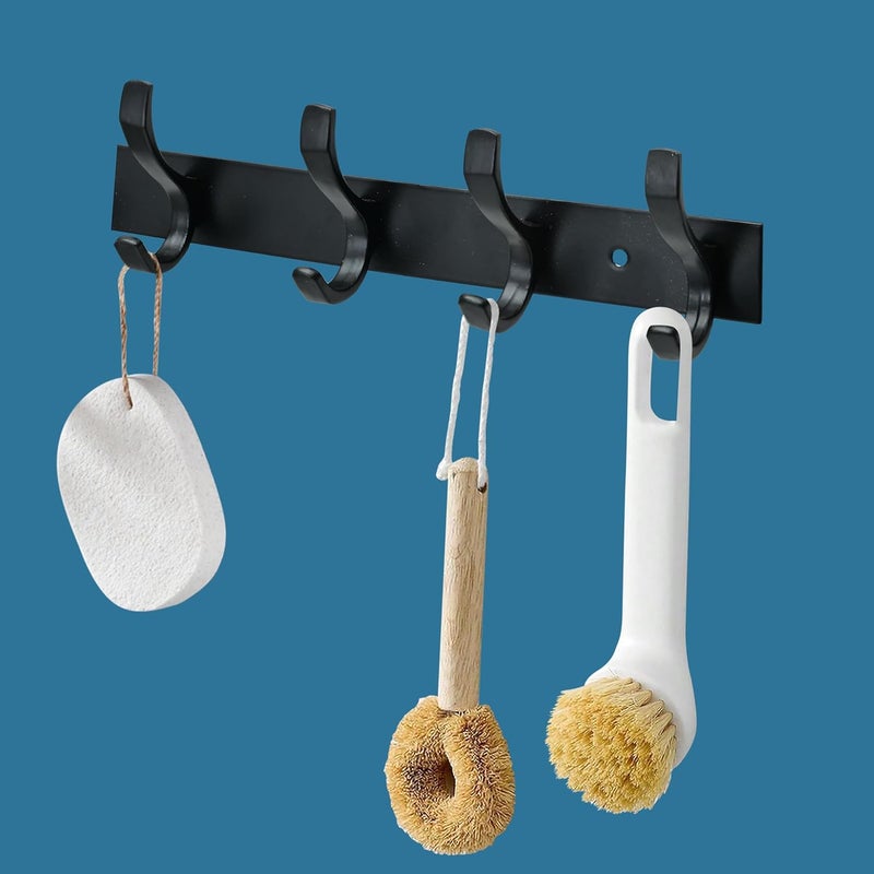 MOTIQO S Shape 4 Pin Bathroom Cloth Hooks Hanger Wall Bedroom Bathroom Robe Hooks Rail for Hanging KeysClothes Black Set2 - Image 2