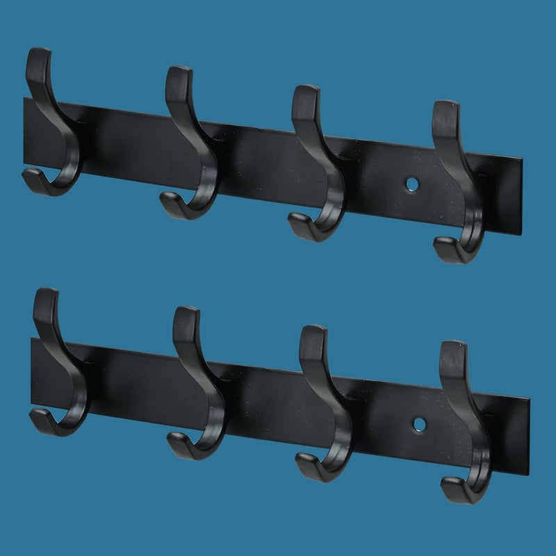 MOTIQO S Shape 4 Pin Bathroom Cloth Hooks Hanger Wall Bedroom Bathroom Robe Hooks Rail for Hanging KeysClothes Black Set2 - Image 1