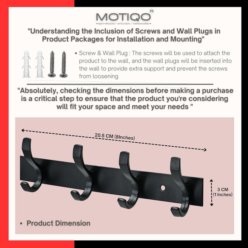 MOTIQO S Shape 4 Pin Bathroom Cloth Hooks Hanger Wall Bedroom Bathroom Robe Hooks Rail for Hanging KeysClothes Black Set2 - Image 5