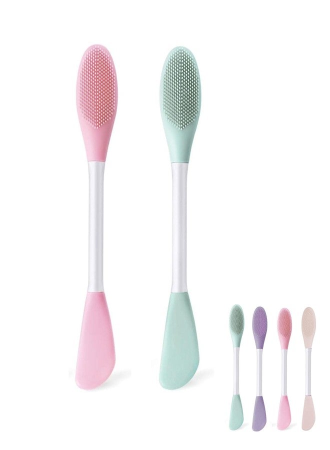 Hian Facial Brush and Applicator Tool, Double-Ended TPR Material Bristle Cleansing Brush & Spatula Mask Applicator for Clay, Mud, Cream Masks, Serums & Moisturizers (Pack of 2, Multicolor) - Image 1