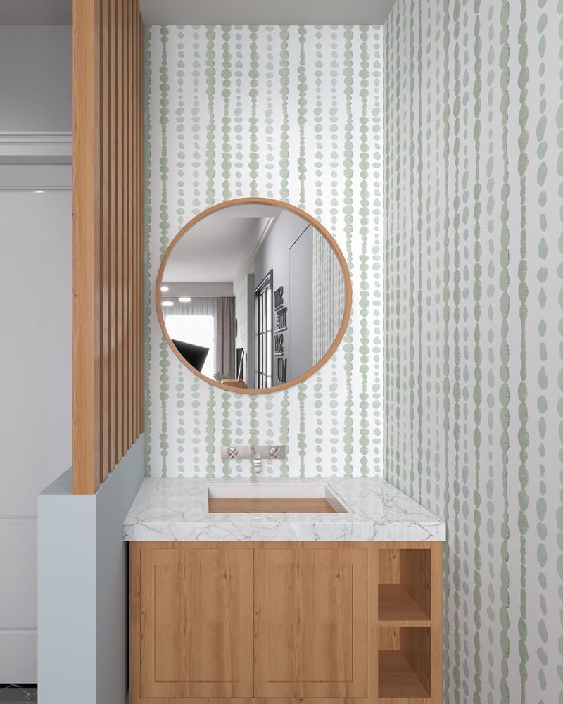 Naphite Green and White Peel and Stick Wallpaper Boho Contact Paper for Cabinet Drawer Striped Self Adhesive Removable Wallpaper for Bedroom Modern Dot Nursery Kid Waterproof Shelf Liner17.3inW78.7inL - Image 5