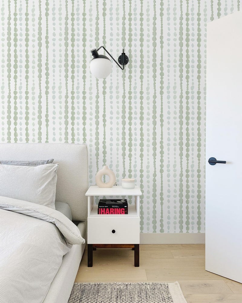 Naphite Green and White Peel and Stick Wallpaper Boho Contact Paper for Cabinet Drawer Striped Self Adhesive Removable Wallpaper for Bedroom Modern Dot Nursery Kid Waterproof Shelf Liner17.3inW78.7inL - Image 4