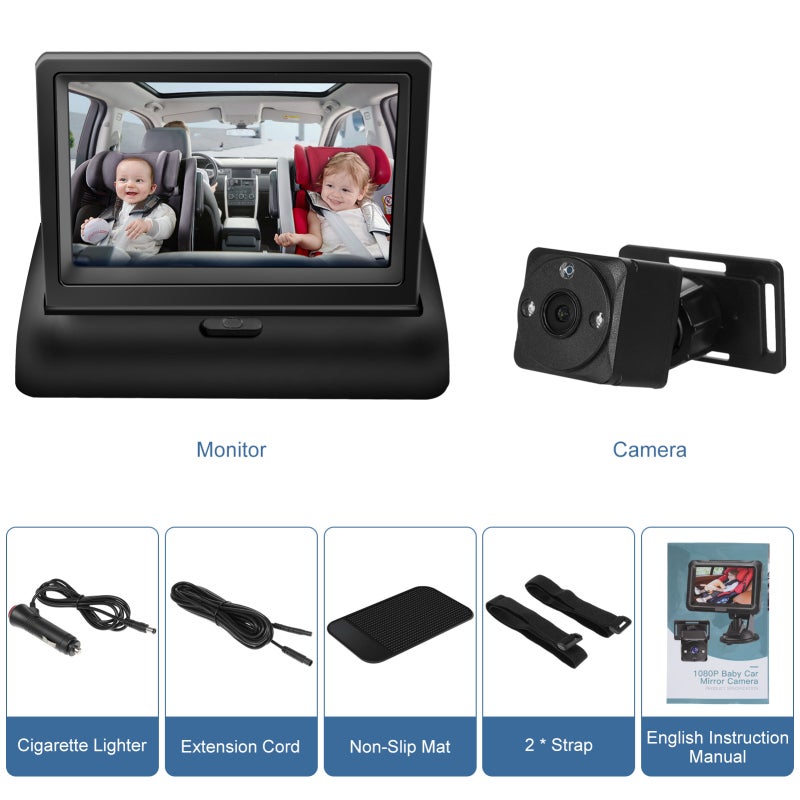 Baby Car Camera 1080P High-Definition Clarity - 360° Rotation 150° Wide Angle Baby Monitor for Rear Seat Infant And Child Car Monitoring - Image 1