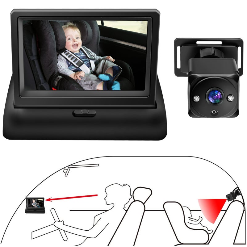 Baby Car Camera 1080P High-Definition Clarity - 360° Rotation 150° Wide Angle Baby Monitor for Rear Seat Infant And Child Car Monitoring - Image 4