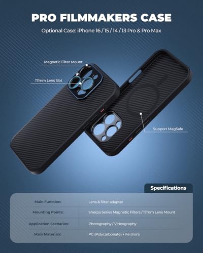 FREEWELL Pro Filmmaker Case for iPhone 15 Pro Max Magnetic Filter 17mm Lens Mount Black - Image 3