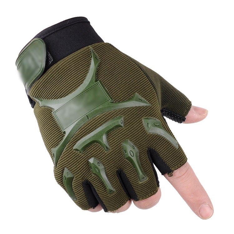 New Autum Half-finger New Male Special Forces Tactical Thin Gloves Outdoor Sports Cycling Fitness Green leopard 
