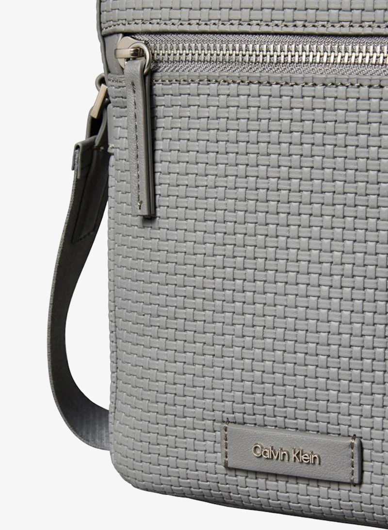 CALVIN KLEIN Charcoal Gray Embossed Emblem Logo Reporter Bag for Men | Best Price UAE