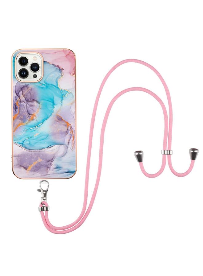 اس-توب جراب لهاتف iPhone 16 Pro بنمط طلاء كهربائي IMD TPU مقاوم للصدمات مع حبل للرقبة - Image 2