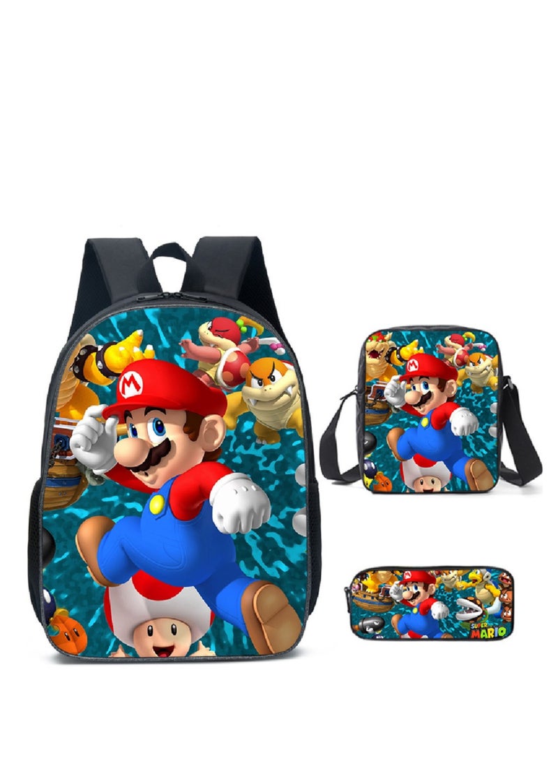 Mario 3 قطع حقيبة ظهر مدرسية سوبر ماريو متعددة الألوان - Image 1