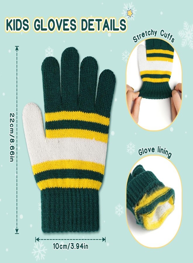 Bessteven Kids Winter Hat Gloves Scarf Set: Girls Boys Beanie Hats Gloves Knit Set with Thick Warm Fleece Lined For Ages 6-10 Children, Yellow & Green, one size - Image 4