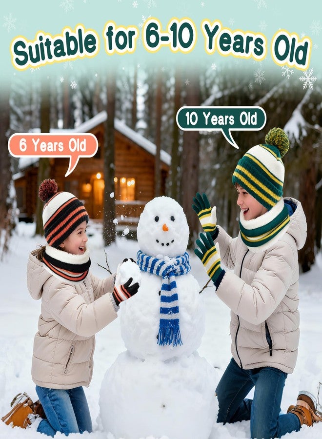 Bessteven Kids Winter Hat Gloves Scarf Set: Girls Boys Beanie Hats Gloves Knit Set with Thick Warm Fleece Lined For Ages 6-10 Children, Yellow & Green, one size - Image 5