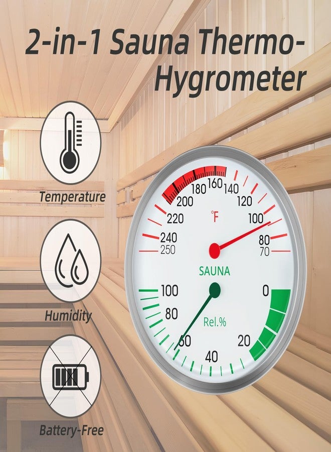 defull Stainless Steel Sauna Hygrometer Thermometer with Color-Coded Dial 5" Large Display,70-250°F, 0-100%,Heat-Resistant,Easy to Read Humidity Temperature Gauge for Home Spa, Steam Rooms - Image 4