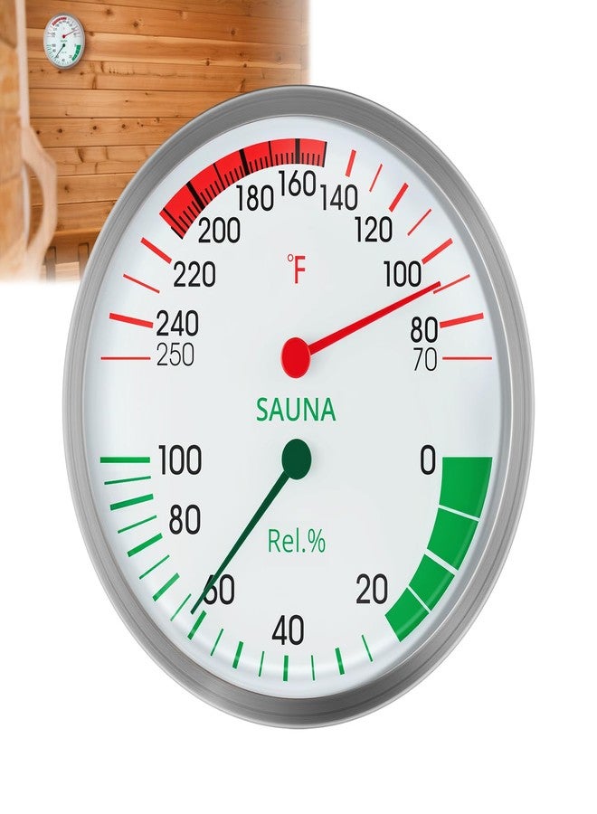 defull Stainless Steel Sauna Hygrometer Thermometer with Color-Coded Dial 5" Large Display,70-250°F, 0-100%,Heat-Resistant,Easy to Read Humidity Temperature Gauge for Home Spa, Steam Rooms - Image 1