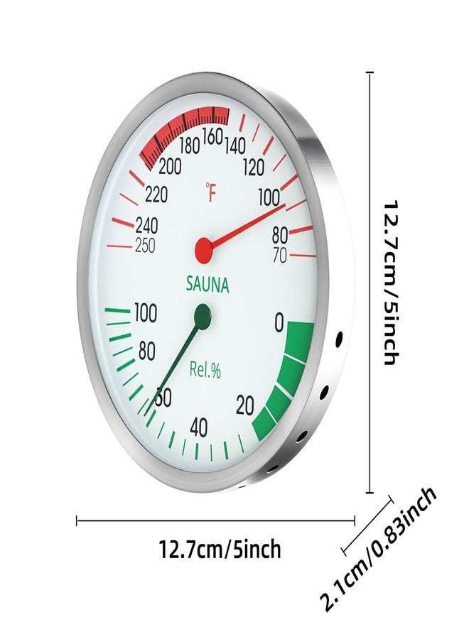 defull Stainless Steel Sauna Hygrometer Thermometer with Color-Coded Dial 5" Large Display,70-250°F, 0-100%,Heat-Resistant,Easy to Read Humidity Temperature Gauge for Home Spa, Steam Rooms - Image 2