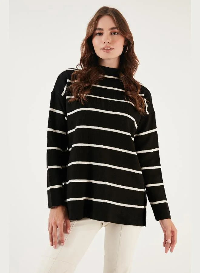 Lela Lela Striped High Neck Onesize Knit Sweater Women's SWEATER 4615197Y