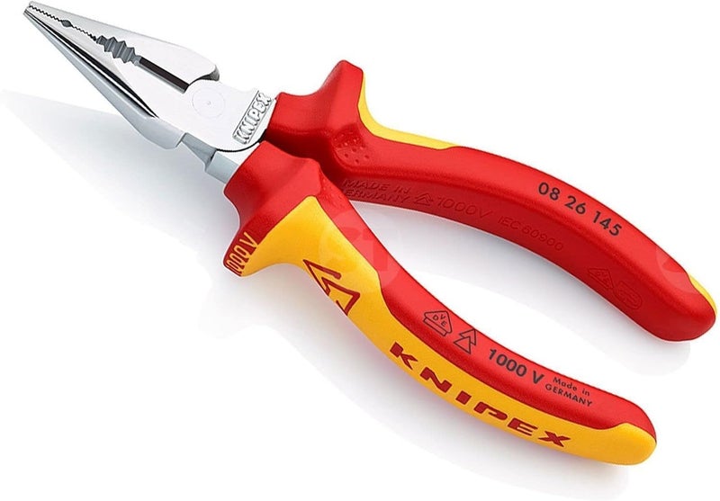 KNIPEX VDE Needle-Nose Combination Pliers - 145mm, Multi-Component Handle, Chrome Plated