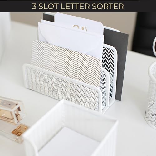 Blu Monaco White Metal Mesh Letter Sorter – 3-Slot Mail Organizer for Desk, Office & Home – Space-Saving Vertical Mail Holder for Envelopes, Documents & Files – Modern Desk Organizer - Image 4
