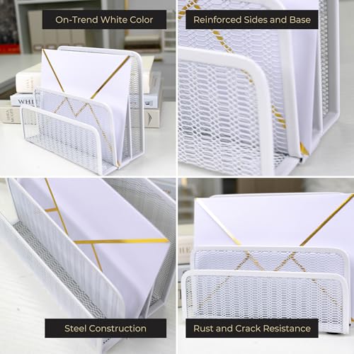 Blu Monaco White Metal Mesh Letter Sorter – 3-Slot Mail Organizer for Desk, Office & Home – Space-Saving Vertical Mail Holder for Envelopes, Documents & Files – Modern Desk Organizer - Image 2