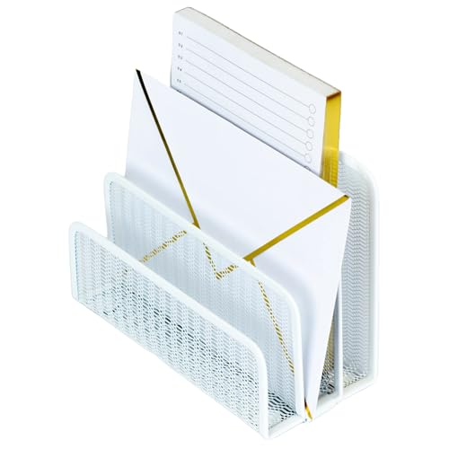 Blu Monaco White Metal Mesh Letter Sorter – 3-Slot Mail Organizer for Desk, Office & Home – Space-Saving Vertical Mail Holder for Envelopes, Documents & Files – Modern Desk Organizer - Image 1