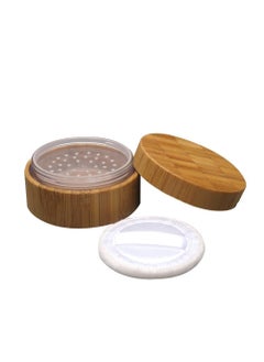 SYBL 30ml 1 oz Empty Bamboo Loose Powder Box Case Container with Powder Puff and Sifter Cosmetic Makeup Holder 