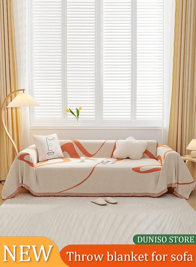 DUNISO Sofa Throw Blanket, Chenille tassels sofa blanket，jacquard towel blanket, fully wrapped furniture protective cover, dustproof and anti slip, suitable for all seasons, suitable for double sofa, 180 * 230cm  - Image 1