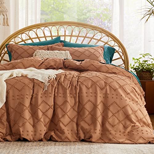 Bedsure Bedsure Boho Duvet Cover Queen Size  Boho Bedding Tufted Queen Duvet Cover for All Seasons 3 Pieces Embroidery Shabby Chic Home BeddingComforter Not Included Burnt Orange 90 x 90 