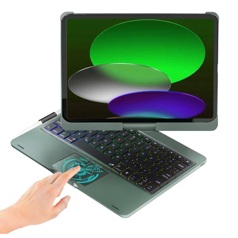 BABG for iPad 10th 11th A16 Case with KeyboardiPad Air 11M4M3M2360Swivel7 Use ModesRainbow Backlight Keyboard for iPad Pro 111st2nd3rd4th GeniPad Air 5thAir 4th Green - Image 2