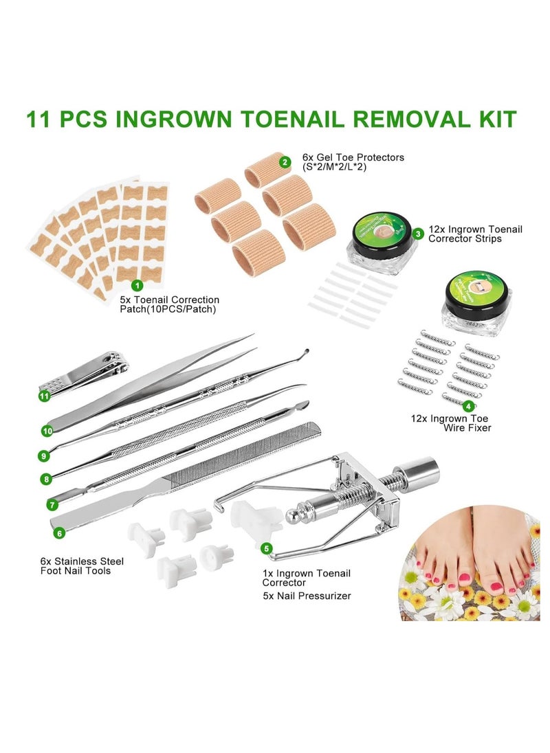 أدوات علاج ألم الظفر المنغرز مجموعة إزالة الظفر المنغرز مجموعة باديكير أظافر القدم مصحح الظفر المنغرز لكبار السن أظافر سميكة 11 قطعة - Image 4
