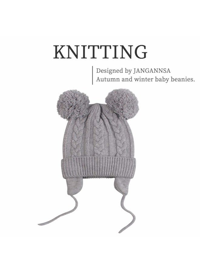 JANGANNSA Winter Warm Knitted Baby Hat for Girls Cotton Lined Infant Toddler Girls Hat Autumn Cute Bow Classic Girls Beanie 0-6Y, Gray, 6-24 Months - Image 2