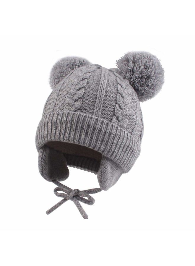 JANGANNSA Winter Warm Knitted Baby Hat for Girls Cotton Lined Infant Toddler Girls Hat Autumn Cute Bow Classic Girls Beanie 0-6Y, Gray, 6-24 Months - Image 1