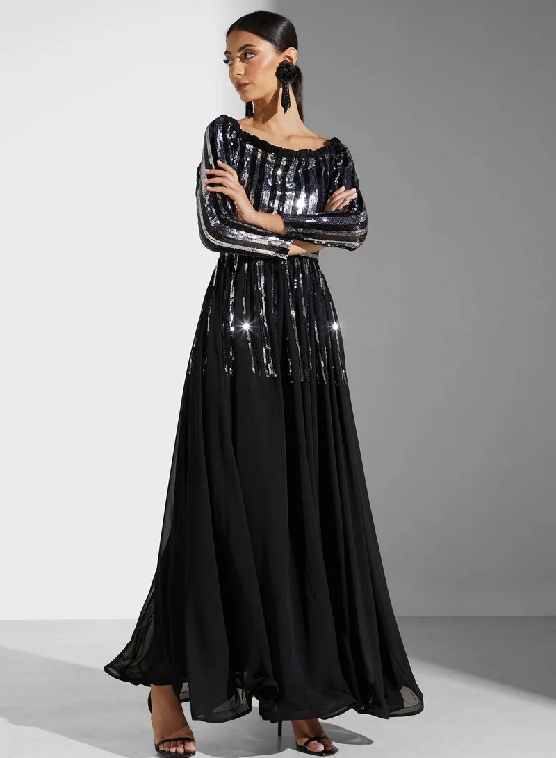 جولدن ابل Bardot Sequin Detail Dress