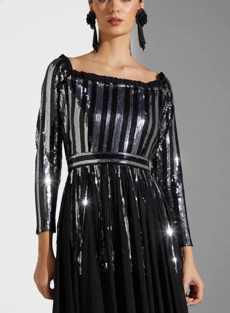 جولدن ابل Bardot Sequin Detail Dress