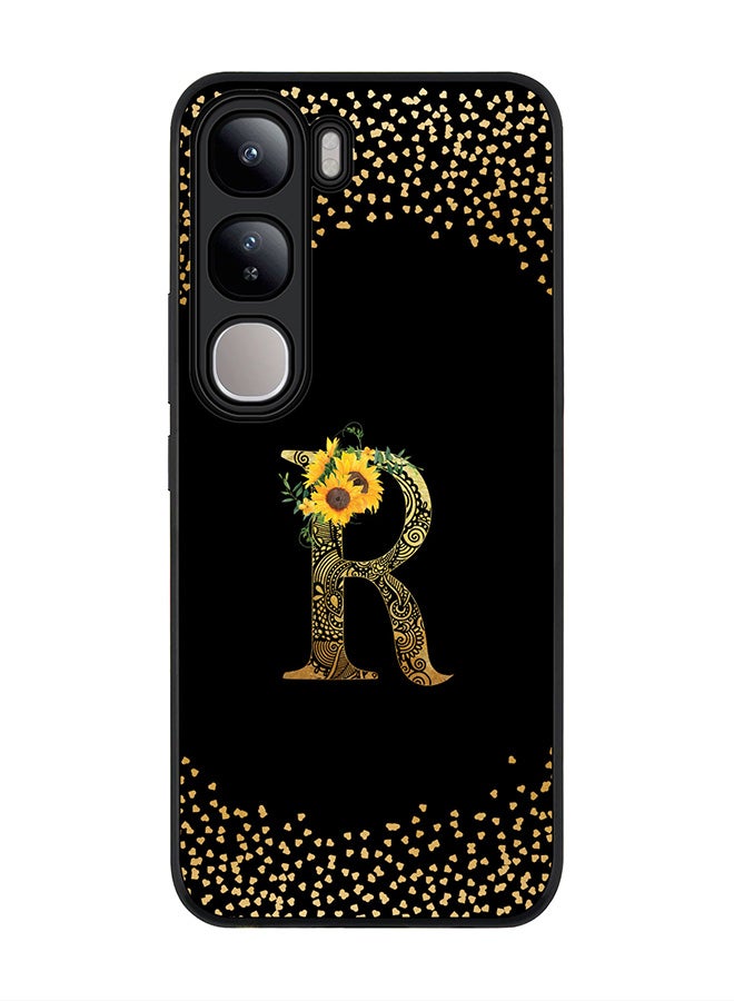 Stylizedd For vivo V40 Lite Case,Slim fit Camera Protection, Shockproof Thin Phone cover - Custom Floral Monogram - R ( Black ) - Image 1