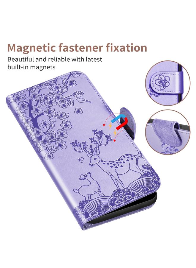 زبون جراب لهاتف iPhone 12 / 12 Pro من جلد البولي يوريثان بنقش غزال سيكا مع حامل وفتحة بطاقة ومحفظة وإطار صورة - Image 5