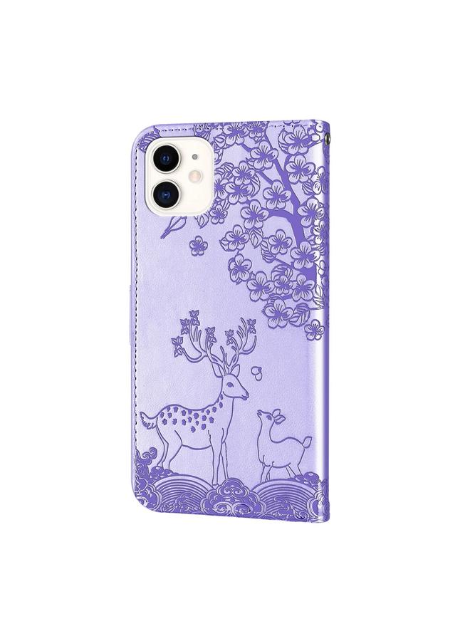 زبون جراب لهاتف iPhone 12 / 12 Pro من جلد البولي يوريثان بنقش غزال سيكا مع حامل وفتحة بطاقة ومحفظة وإطار صورة - Image 3