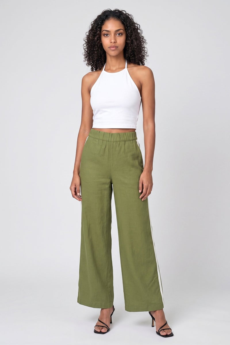 Threadbare Women Regular Fit Solid Wide Leg Pants, Olive - Image 2