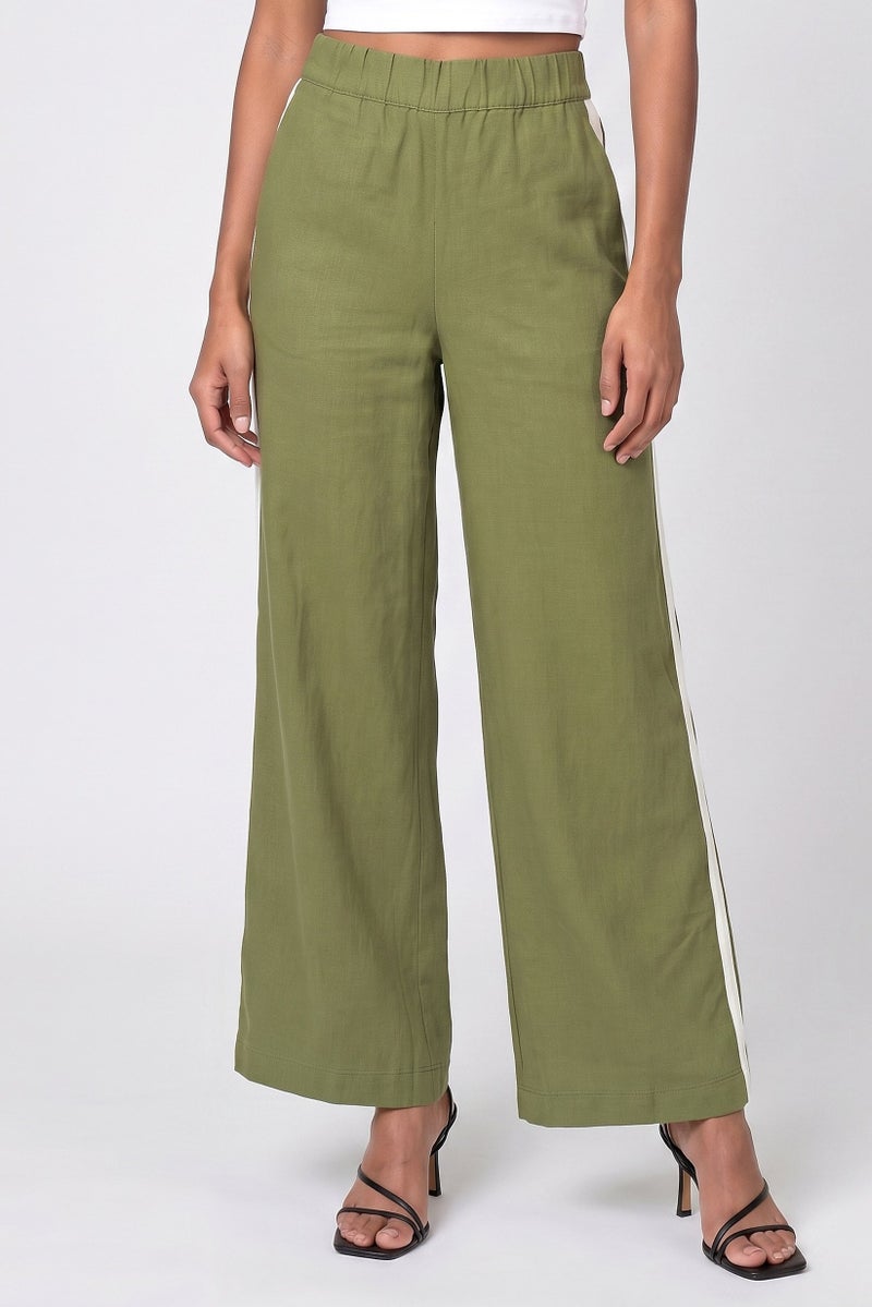 Threadbare Women Regular Fit Solid Wide Leg Pants, Olive - Image 1