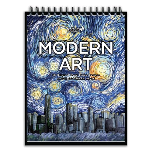 ColorIt Modern Art Adult Volume 1 Coloring Book for Stress Relief 50 Drawings Inspired by Famous Paintings Smooth Paper Spiral Binding USA Printed Lay Flat Hardback Book Cover Ink Blotter Paper