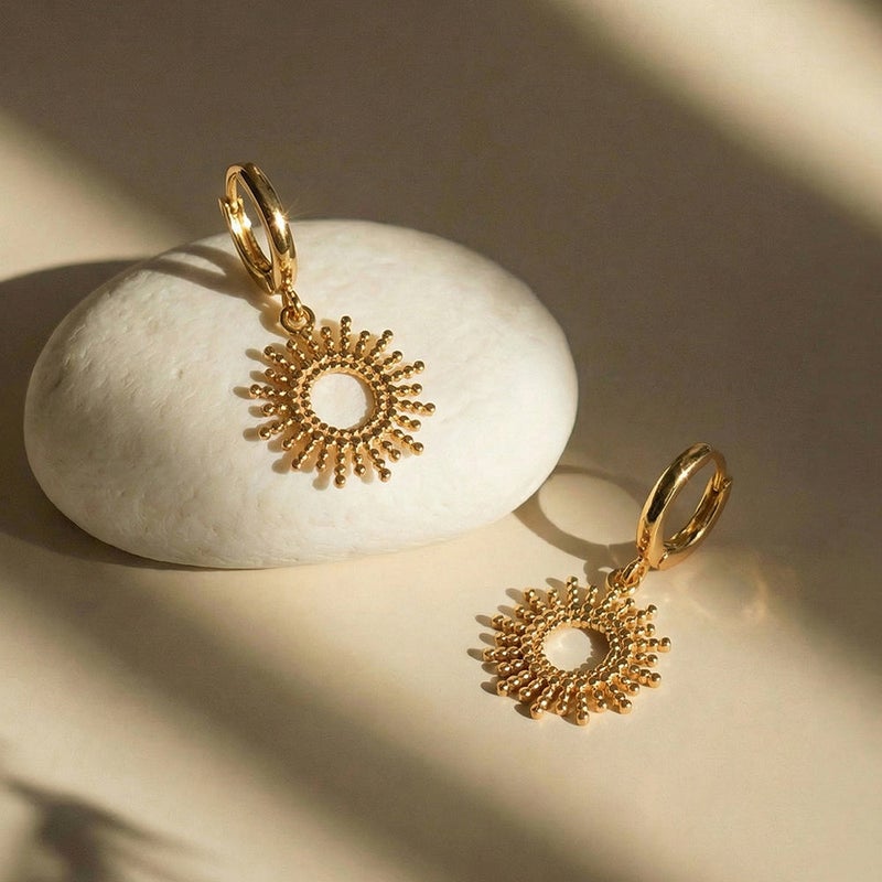 Palmonas 18K Gold Tone Plated Helio Crest Drop Earrings For Women - Waterproof & Anti-Tarnish - Image 3
