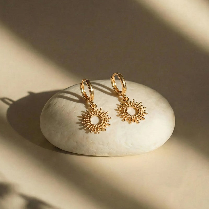 Palmonas 18K Gold Tone Plated Helio Crest Drop Earrings For Women - Waterproof & Anti-Tarnish - Image 2