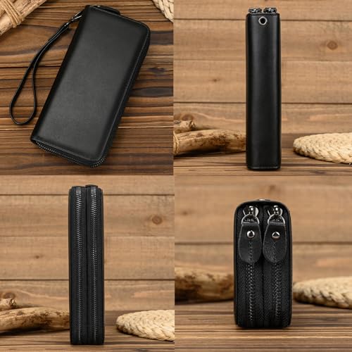 LUUFAN Genuine Leather Wallet Double Zipper Long Wallet Large Capacity Purse Clutch Bag Handbag Pouch Business Cash Cards Phone Holder, Black - Image 5