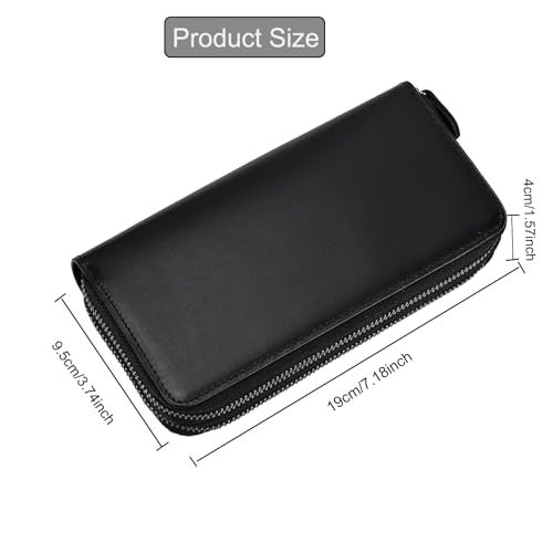 LUUFAN Genuine Leather Wallet Double Zipper Long Wallet Large Capacity Purse Clutch Bag Handbag Pouch Business Cash Cards Phone Holder, Black - Image 3