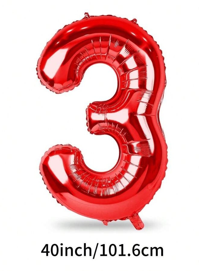 Red Number Balloon for Birthday Parties Number 3 - Image 1