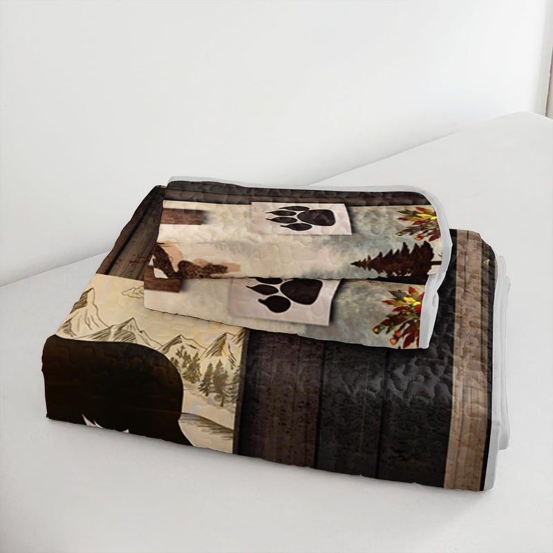 UEVBF King Size Rustic Cabin Quilt Set,Camo Deer Bear Retro Bedding Sets for Hunting Room Decor,Brown Hunting Themed Plaid Patchwork Bedding Quilts with 2 Pillowcases. - Image 5