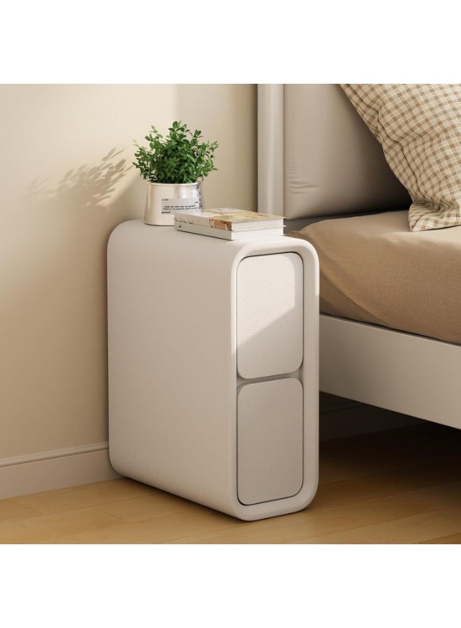 YOUWE7 طاولة جانبية ضيقة YOUWE7 مع أدراج - طاولة جانبية من الخشب الصلب بسطح جلدي، وطاولة جانبية صغيرة بيضاء لغرفة النوم - Image 1