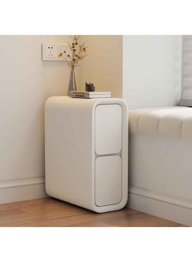 YOUWE7 طاولة جانبية ضيقة YOUWE7 مع أدراج - طاولة جانبية من الخشب الصلب بسطح جلدي، وطاولة جانبية صغيرة بيضاء لغرفة النوم - Image 5