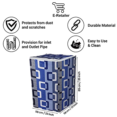 E-Retailer® Polyester Washing Machine Top Load Cover with Zipper Waterproof & Dustproof Washable Protector for 5kg–8kg Capacity (Geometric Blue, 23x23x35 Inch) - Image 3
