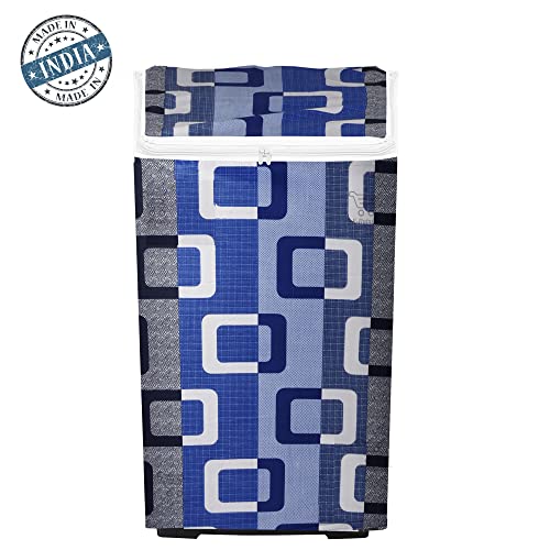 E-Retailer® Polyester Washing Machine Top Load Cover with Zipper Waterproof & Dustproof Washable Protector for 5kg–8kg Capacity (Geometric Blue, 23x23x35 Inch) - Image 5