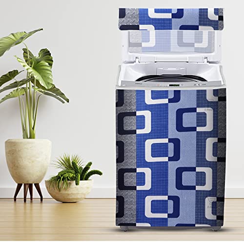 E-Retailer® Polyester Washing Machine Top Load Cover with Zipper Waterproof & Dustproof Washable Protector for 5kg–8kg Capacity (Geometric Blue, 23x23x35 Inch) - Image 1